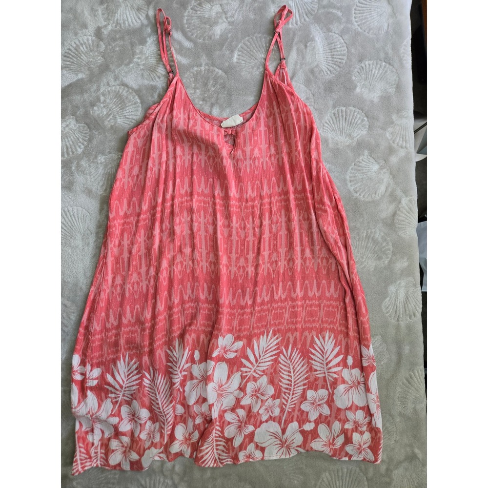 Salt Life Women Coral Pink Tropical Hibiscus Print Mini Dress Coverup Size M